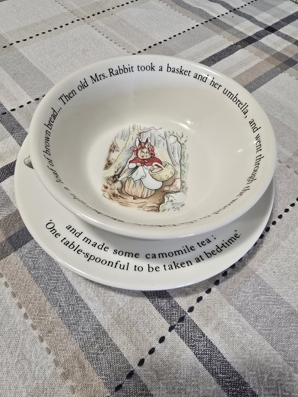 Wedgwood White and Cream Peter Rabbit Illustrated Bowl and Plate